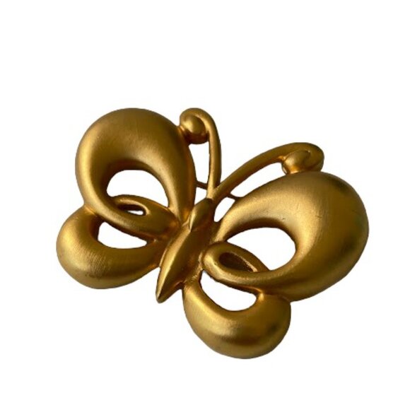 Vintage Matte Gold Tone Butterfly Brooch Dimensional Figural Fashion Pin Unisex - Picture 3 of 6